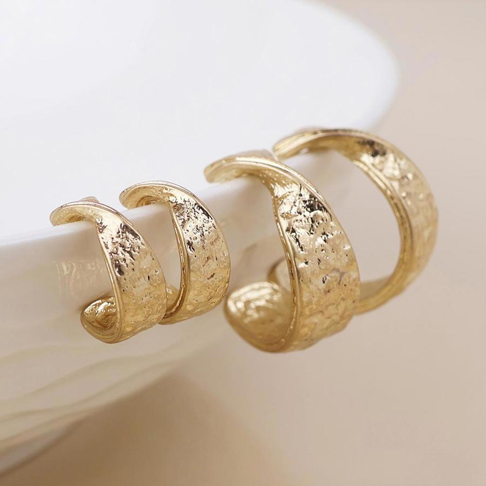 Peace of Mind Molten Twist Hoop Earring Set Worn Gold
